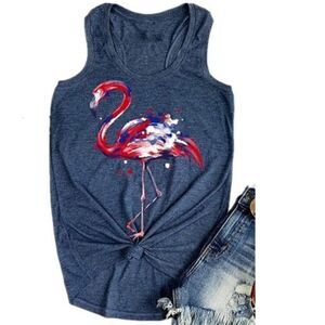 Women's Tank Top Loose Cute Animal Flamingo Print Black Size Small